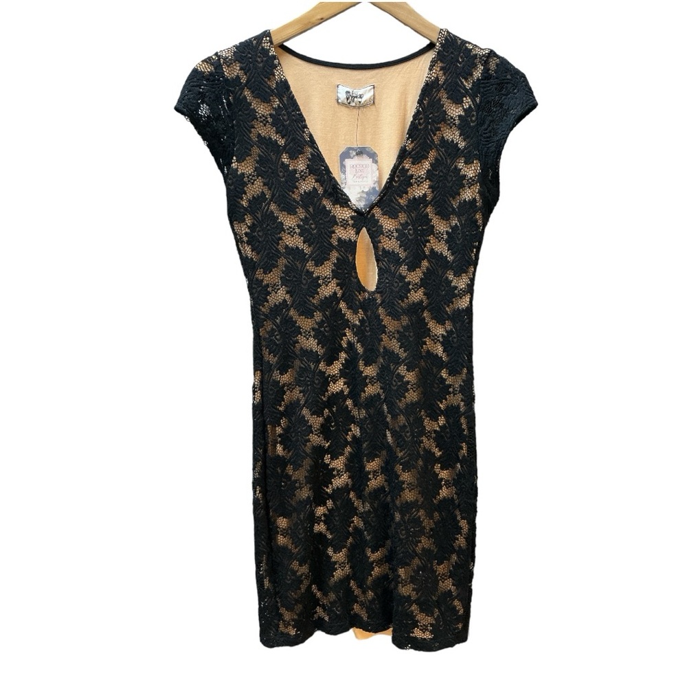 Nightcap Brand luxury black dress nude lining fits 0 2 XS mini crochet lace